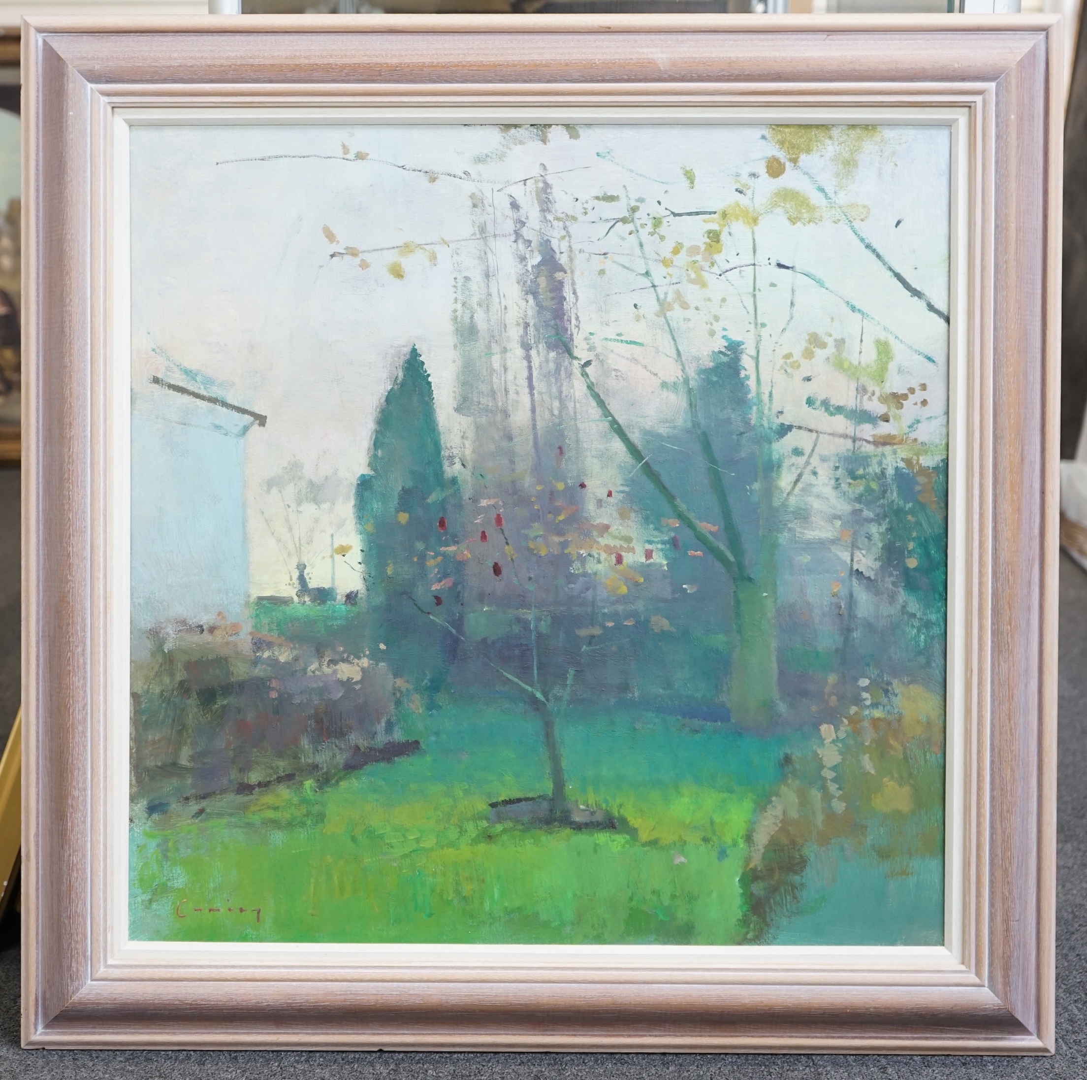 Fred Cuming RA NEAC Hon RBA Hon ROI, (English 1930-2022), 'Garden, October', oil on board, 60 x 60cm